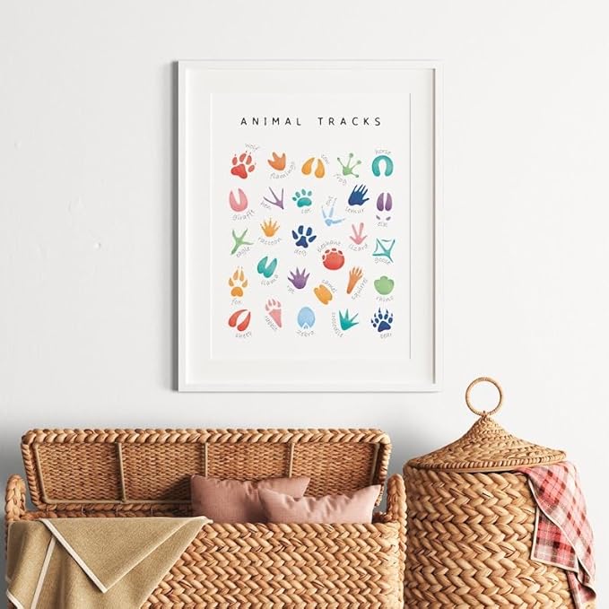 OZCONO Animal Tracks Learning Poster, Vibrant Wildlife Chart Kids, Preschool Wall Decor Art, Homeschool Education Guide (Unframed) (9x11)