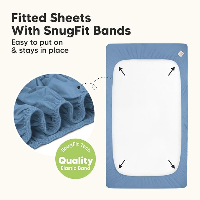 2-Pack Waterproof Baby Crib Sheets for Boys, Girls - 52x28 Viscose Derived from Bamboo Toddler Bed Sheet Neutral, Fitted Crib Mattress Protector Cover for Baby Bedding, Soft & Gentle (Slate)