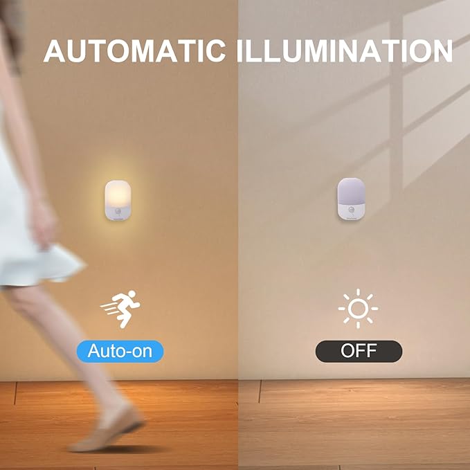 Night Light with Auto Motion Sensor, Rechargeable Battery, Type-C LED Stick-On Stair Lights with Twilight Sensor, Adjustable Brightness, Warm White for Wall, Hallway, Stairs, Cabinet (2 Pack)