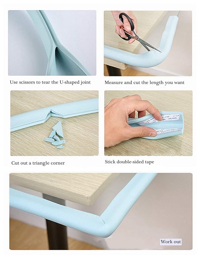 M2cbridge U Shape Extra Thick Furniture Table Edge Protectors Foam Baby Safety Bumper Guard 6.5 Ft (Off White (6.5ft x 2))