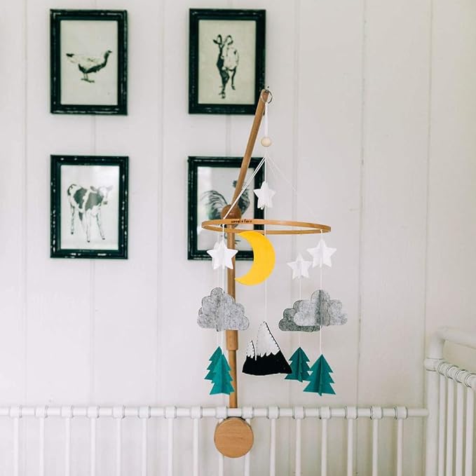Sorrel + Fern Baby Crib Mobile (Starry Woodland Night, Mint) - Nursery Decoration Crib Mobile and Baby Shower for Boys and Girls
