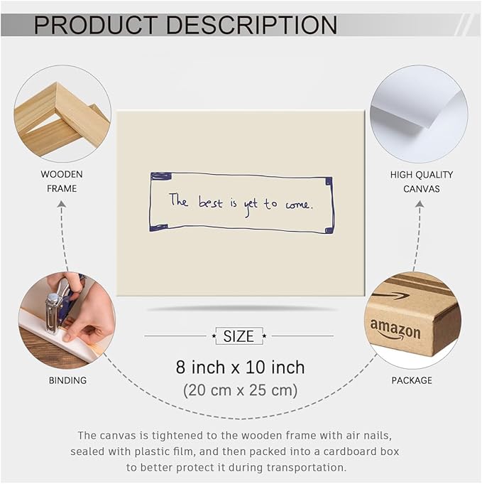 The Best Is Yet To Come Wall Art Blue and White Inspirational Affirmations Quotes Poster 08x10 inch Framed Funky Minimalist Horizontal Canvas Prints for Living Room Dorm Wall Decor