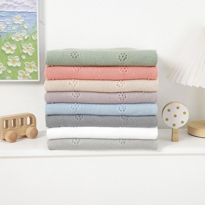 LAWKUL Cellular Blanket Baby 100% Cotton Knitted Soft Knit Crochet Blankets for Newborn Boy Girls Infants White 100x80cm