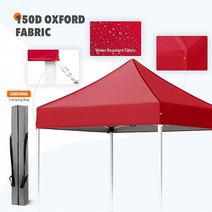 EAGLE PEAK 5x5 Pop Up Canopy Tent Instant Outdoor Canopy Easy Set-up Straight Leg Folding Shelter, Red