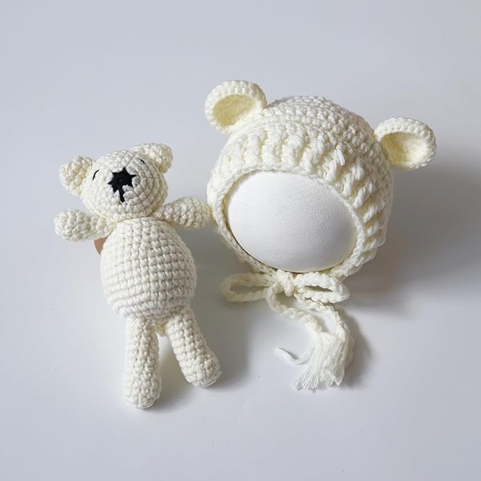 Zeroest Newborn Baby Boy Girl Photography Props Bear Hat Outfits Crochet Kint Handmade Cap Set for Newborn Photo Shoot