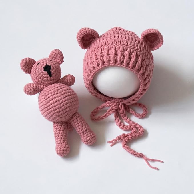 Zeroest Newborn Baby Boy Girl Photography Props Bear Hat Outfits Crochet Kint Handmade Cap Set for Newborn Photo Shoot
