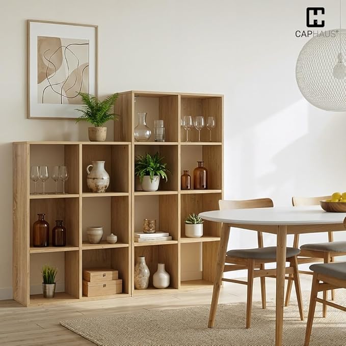 CAPHAUS 11-Inch Cube Storage Organizer Shelf, Home Storage Shelf Divider w/Back, 6-Cube Storage Bookcase, Natural Oak
