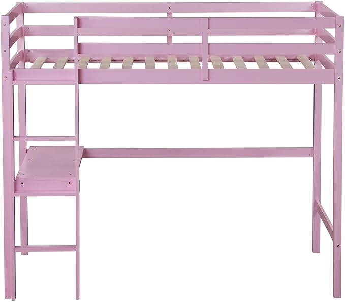 Bellemave Twin Loft Bed with Desk,Loft Bed for Kids, Boys, Girls,Wooden Loft Be Frame with Desk and Ladder, Pink