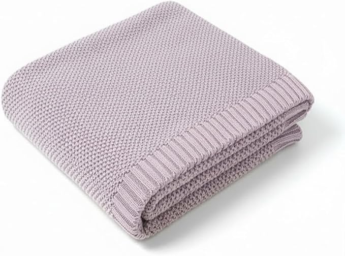 Baby Knit Blanket Soft Cotton Lightweight Newborn Blanket for Crib Stroller Toddler Nursery Shower Gift Cozy Breathable Travel Swaddle Wrap Lilac 30 x 40 Inches