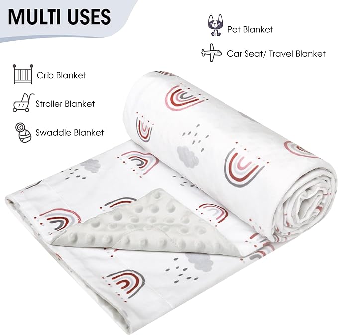 david's kids Micro Fleece Minky Baby Blanket for Boys Girls with Double Layer and Soothing Raised Dots, Breathable and Soft Lightweight Receiving Blanket for Newborns, 50x60 Inches, Rainbow