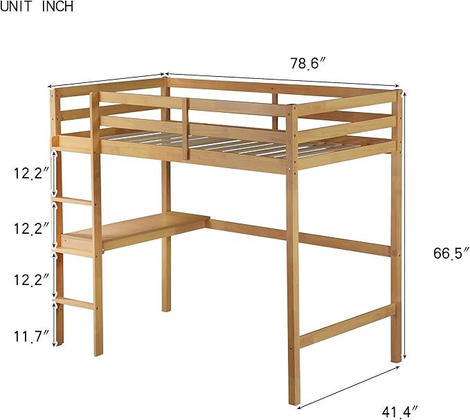 Bellemave Twin Loft Bed with Desk,Loft Bed for Kids, Boys, Girls,Wooden Loft Be Frame with Desk and Ladder, Natural
