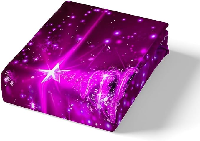 Manfei Purple Xmas Tree Duvet Cover Set King Size, White Snowflake Print Comforter Cover with 2 Pillowcases, New Year Theme Bedding Set 3pcs for Kids Boys Girls Bedroom Decor,No Comforter