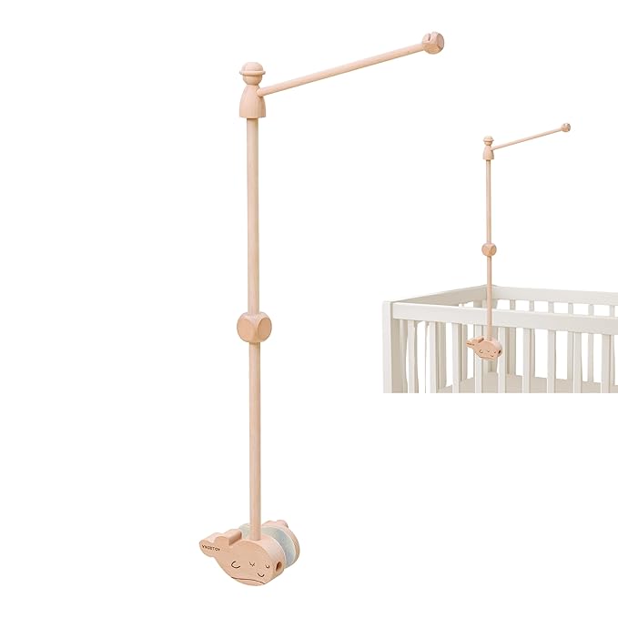 Wooden Baby Crib Mobile Arm, 31 Inch, Solid Beech Wood, 360° Rotatable, Whale Design, Adjustable, Anti-Slip, Mobile Hanger for Crib, Nursery Decor for Boys & Girls, Gift Accessories