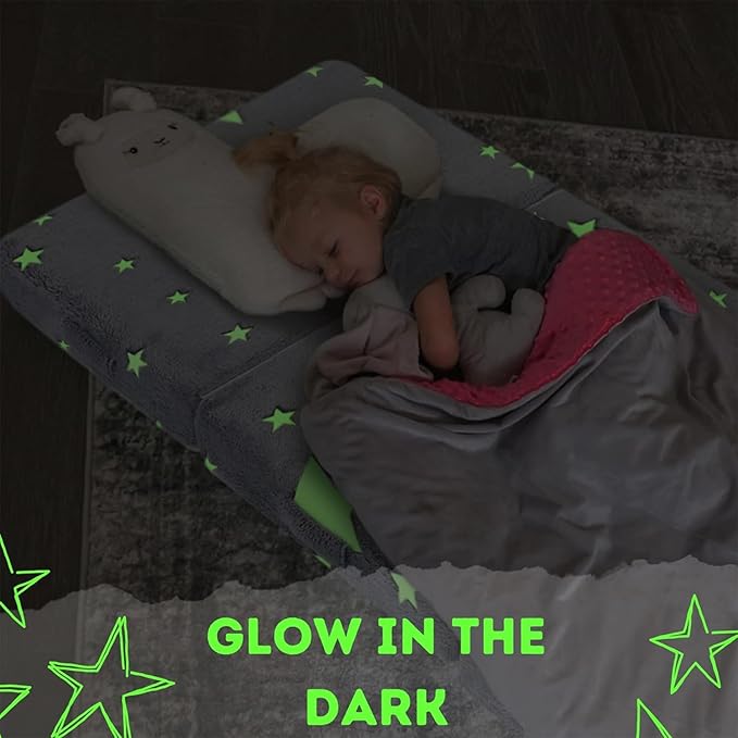 MeMoreCool Glow Star Pattern Foldable Floor Mattress for Kids, Trifold Nap Mat for Toddlers, Portable Daycare Sleeping Futon or Floor Bed, 57x22 Inch