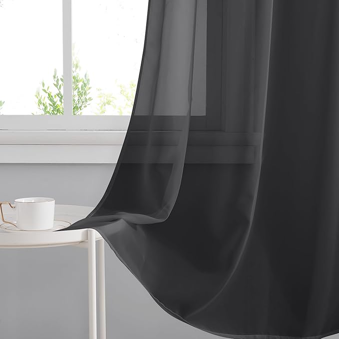 RYB HOME Light Filtering Curtains 84 Inches Long for Living Room, Lightweight Voile Airy Drapes Sheer Window Treatments Grommet Curtains for Kitchen Bedroom, Black, 54" W x 84" L, 4 Pieces