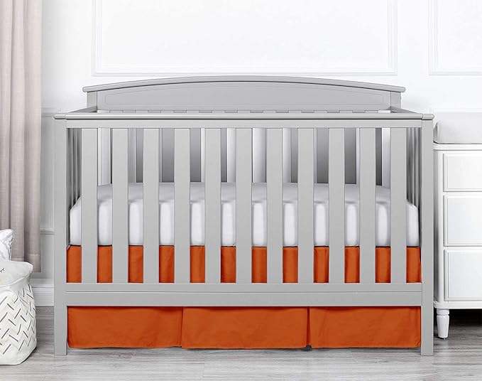 Box Pleated Crib Bed Skirt Premium 100% Cotton 800 Thread Count Nursery Crib Toddler Bedding Crib Bedskirt for Baby Boys or Baby Girls, (28" x 52") + 16" Drop Lenght - Burnt Orange Solid