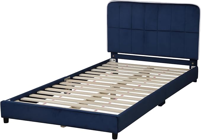 Toddler Beds,Upholstered Twin Bed Frames for Kids,Kids Bed with Adjustable Height Headboard,Girl Twin Bed Frame for Fits Standard Mattress(75" Wx39 D)(Blue)