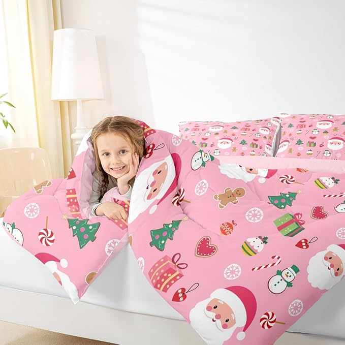 Feelyou Santa Claus Kids Comforter Set Twin Size Christmas Decor Bedding Set New Year Gift Duvet Quilt for Kids Boys Girls Bedroom Merry Christmas Decor Microfiber Ultra Soft Breathable