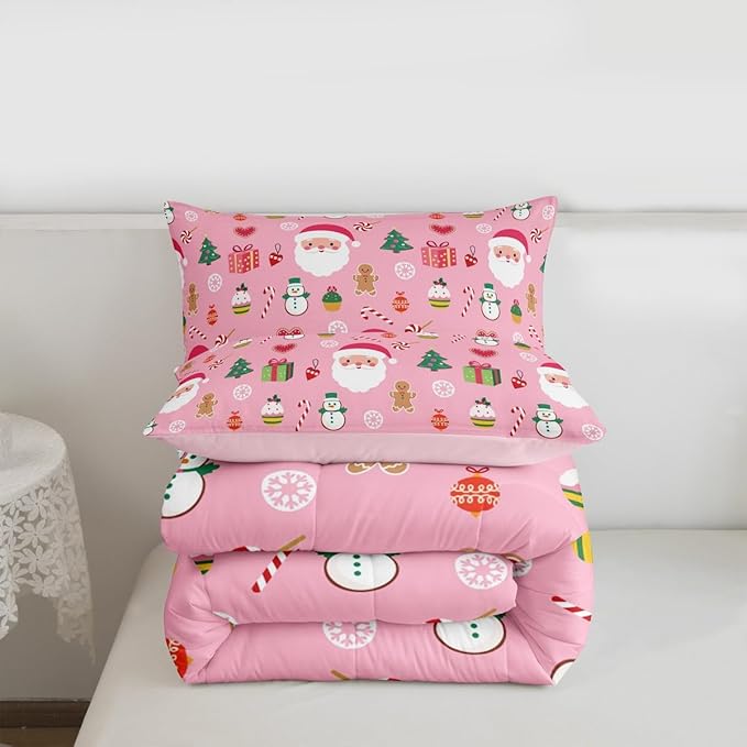 Feelyou Santa Claus Kids Comforter Set Toddler Size Christmas Decor Bedding Set New Year Gift Duvet Quilt for Kids Boys Girls Bedroom Merry Christmas Decor Microfiber Ultra Soft Breathable