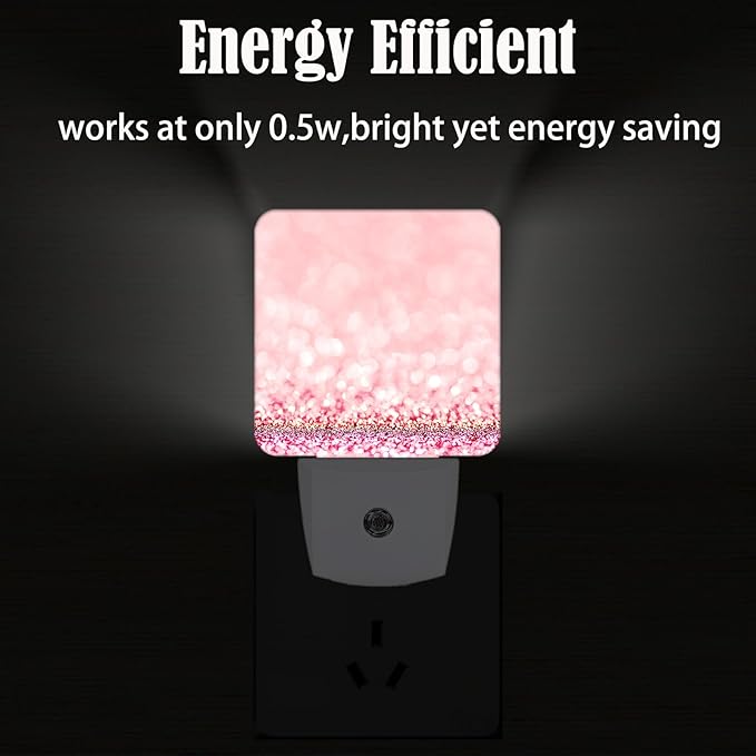 Pink Glitter Night Light,Plug Into Wall for Boys Girls Bedroom Decorative Square Night Light Lamp 0.5w Sleep Friendly