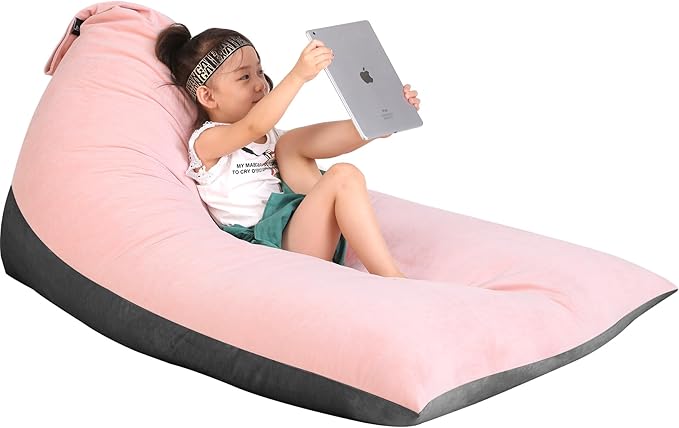 Stuffed Animal Storage Bean Bag Chair for Kids and Adults, Luxury Velvet Stuffed Animal Storage, Stuffie Seat - COVER ONLY(Pink & Dark Grey 200 L/52 Gal)