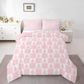 Feelyou Christmas Bedding Set Soft for Boys Girls, Checkered Comforter Set King Size Christmas Tree Duvet Quilt Microfiber Xmas Decorations Bedroom Decor Pink 3 Pcs with 2 Pillow Cases