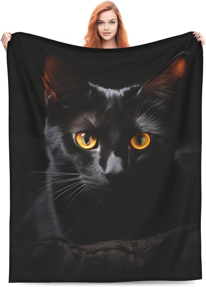 Cute Black Cat Blanket Gifts for Pet Lovers Girls Animal Kitten Flannel Throw Blankets for Home Couch Bed Sofa Soft Cozy Lightweight Halloween Decor Adults All Season 50x40 Inches