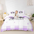 Manfei Xmas Trees Duvet Cover Set Full Size, Purple Plaid Grid Snowflake Bedding Set for Kids Girls Bedroom Decor, Christmas Theme Comforter Cover New Year Quilt Cover with 2 Pillowcases, No Comforter
