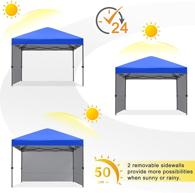 COOSHADE Pop Up Canopy Tent 8x8 with 2 Sidewalls, Outdoor Shade Instant Canopy Tents(Royal Blue)