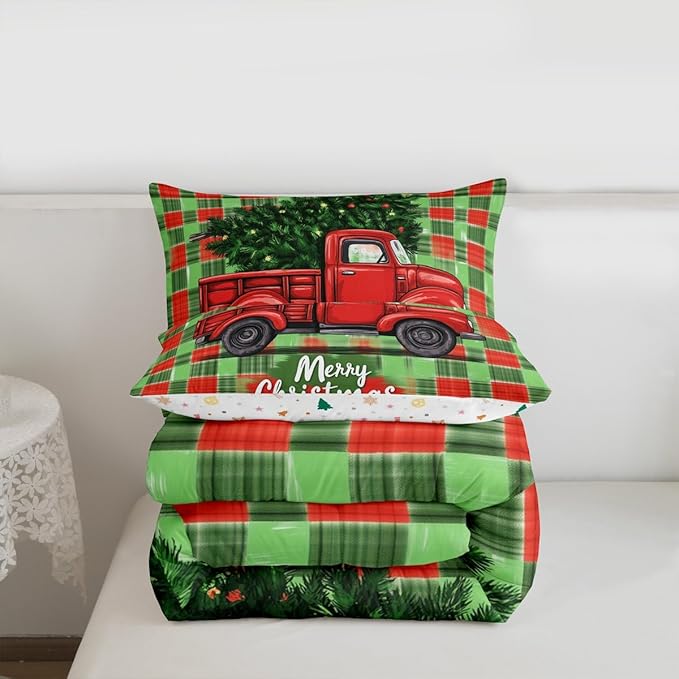 Feelyou Merry Christmas Comforter Set All Season Christmas Tree Bedding Set with 1 Pillow Cases Snowflake Microfiber Kids Toddler Bedclothes Winter Bedroom Decor Duvet Quilt Breathable Soft