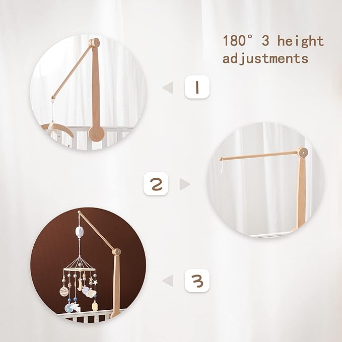 Baby Crib Mobile Arm,HBM 19-37 inches Wooden Mobile Arm for Crib Mobile Hanger for Crib Baby Girl Nursery Decor