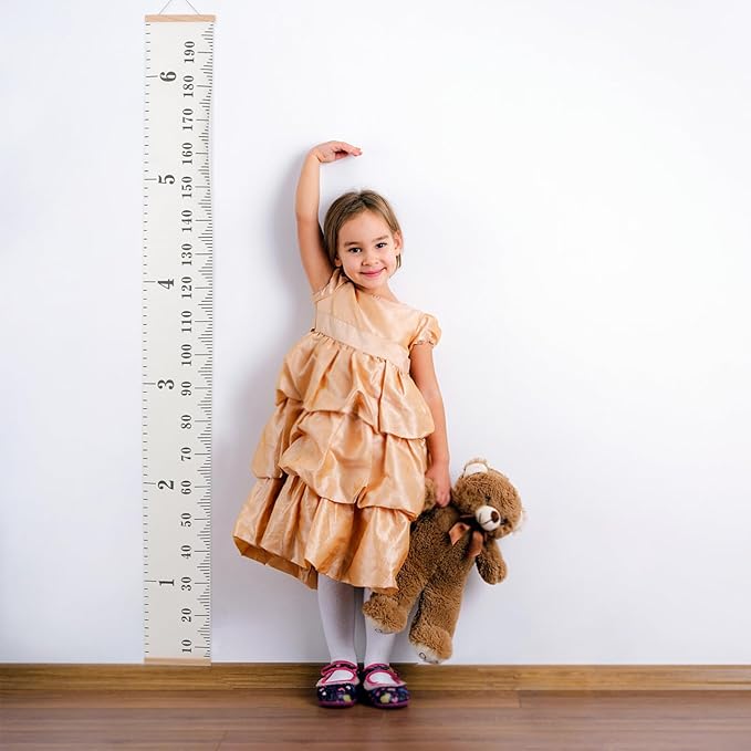 Growth Chart Height Measurement Ruler for Boys and Nordic Style Canvas Wall Hanging with Centimeter Scale Height Measuring Tape for Home Nursery Decor