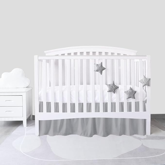 Light Grey Crib Bed Skirt 28" x 52" with 14" Drop - Dust Ruffle Crib Skirt with Split Corners - Soft Nursery Standard Crib Toddler Bedding Skirt for Baby Boys or Girls