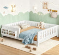 Bellemave Full Size Floor Bed with high Rails and with Built-in Bookshelf for Kids, Girls, Boys, Wood Montessori Floor Bed Without Door, White