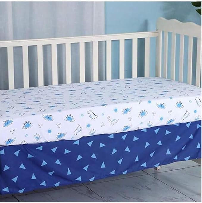 Blue Dinosaur Crib Bedding Set for Baby Boy, 3 Pieces Nursery Set Including Quilt/Fitted Sheet/Crib Skirt