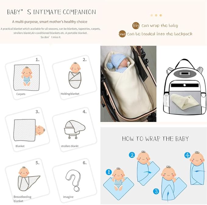 Neiwech Baby Blanket Boy Girl Cotton Knitted Soft Swaddling Receiving Baby Blankets for Newborn Toddler Crib Stroller A-Beige 30 x 40 Inch