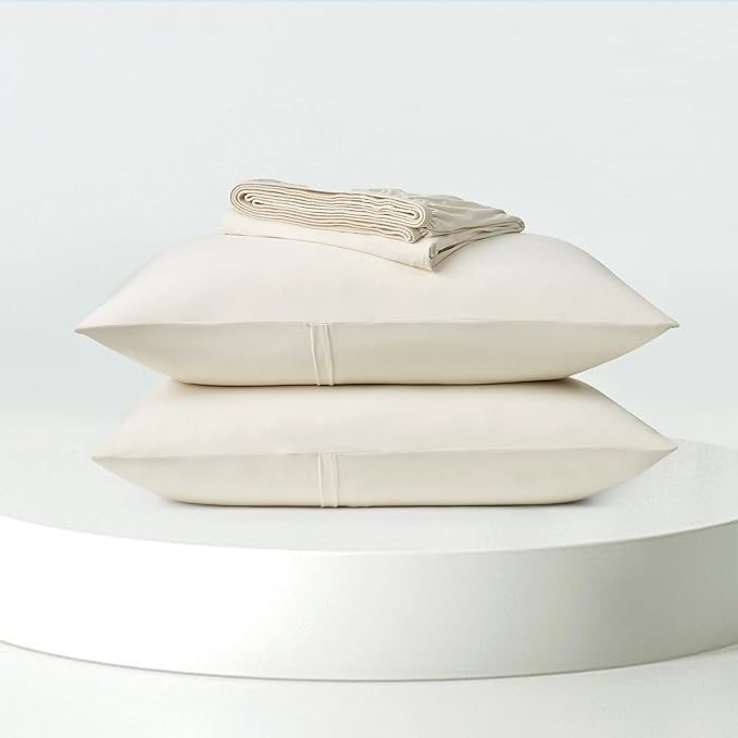 Dream Valley® King Size Sheets Set, Cooling Fitted Sheet with 2 Pillowcase-3 PCS with No Flat Sheet,Q-Max > 0.4 Aerocool, Cooling for Night Sweats, Hot Sleepers,deep Pocket up to 15",Ivory