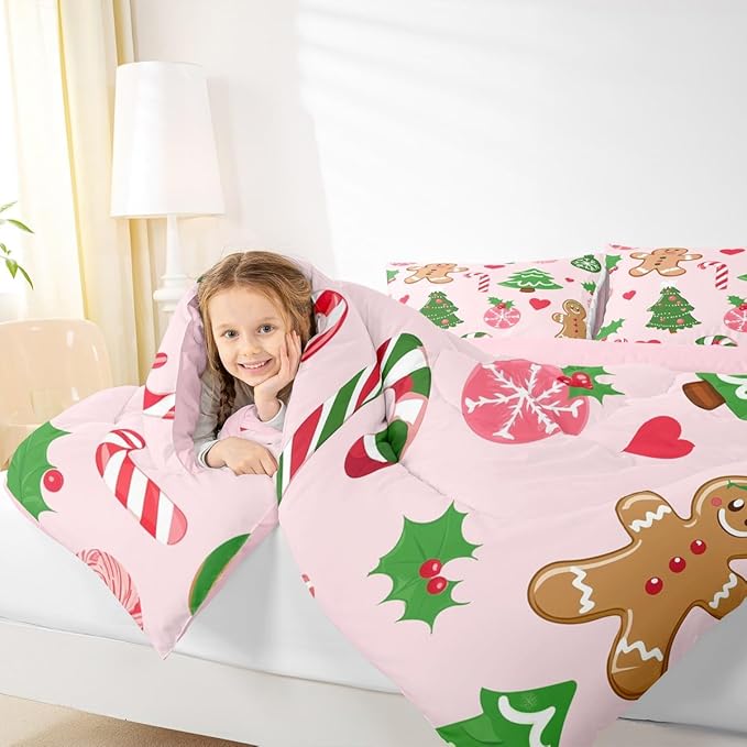 Feelyou Merry Christmas Kids Comforter Set Queen Size Gingerbread Man Bedding Set Christmas Decor Duvet Quilt for Kids Boys Girls Bedroom New Year Gift Decor Microfiber Ultra Soft Breathable