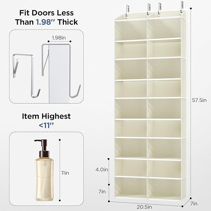5-Tier Over The Door Organizer with 10 Side Mesh Pockets & Clear Windows, 80 lb Weight Capacity Hanging Storage for Bathroom, Bedroom, Nursery, Kitchen, Organizer Toys (Beige Clear wind 2 Pack)