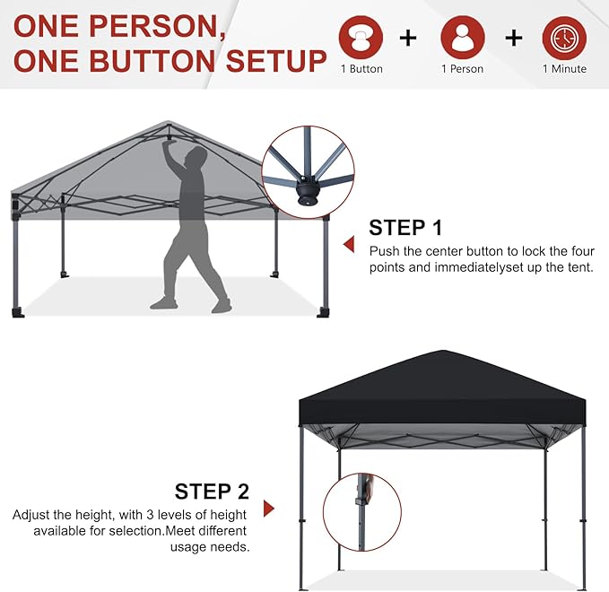 ABCCANOPY Pop Up Canopy - Outdoor Patio Portable Canopy Tent Heavy Duty for Backyard and Deck with 4 Sandbags(Black, 12x12)