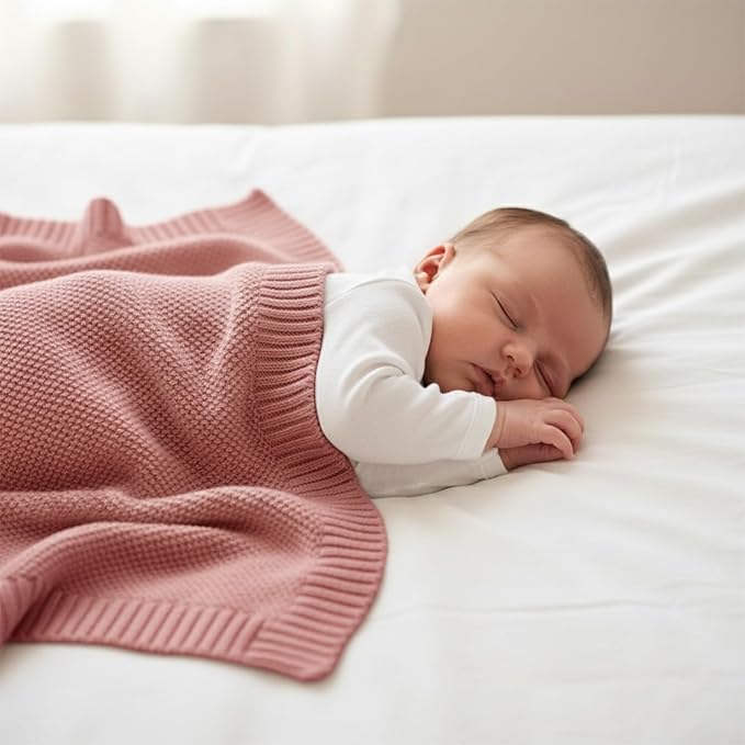 Baby Knit Blanket Soft Cotton Lightweight Newborn Blanket for Crib Stroller Toddler Nursery Shower Gift Cozy Breathable Travel Swaddle Wrap Rose Pink 30 x 40 Inches