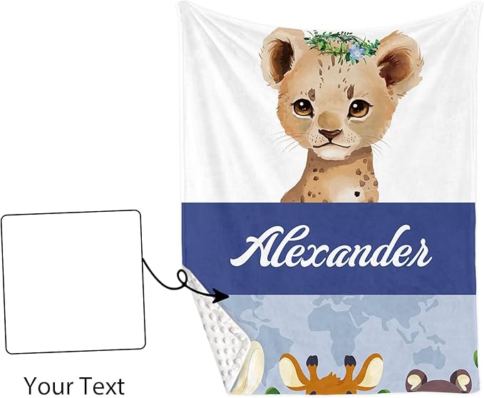Custom Name Crib Bedding Set 3-Piece – Blue Leopard Design Baby Bedding Set with Personalized Soft Blanket, Fitted Sheet, Changing Pad Cover – Ideal Newborn Gift for Boys and Girls