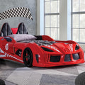 MASARA Race Car Twin Bed with LED Lights, Music Player, Magnetic Doors (Red)
