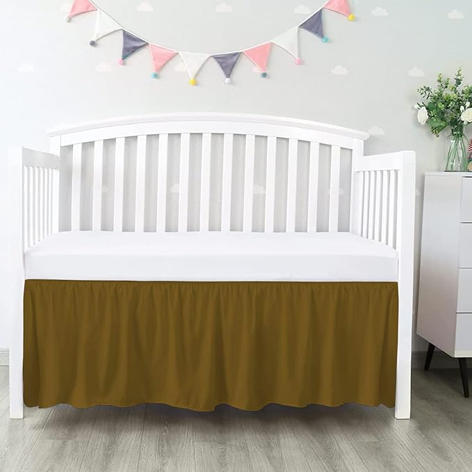 100% Egyptian Cotton, Nursery Crib Toddler (28" x 52" + 16") 800 Thread Count Crib Skirt Dust Ruffle, Bedding Skirts for Baby Boys or Girls, 16" Drop, Taupe Solid
