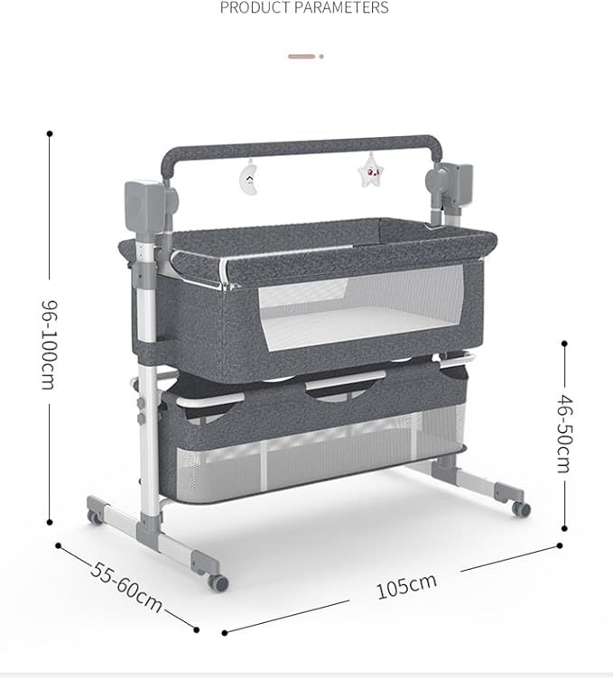 Electric Bluetooth Smart Baby Bedside Bassinet, Baby Bassinet Bedside Sleeper, Next to Me Crib with Wheels, Foldable Co-Sleeping Bed Bassinet for Newborn with 5 Swaying Gears and Remote (601 Grey)