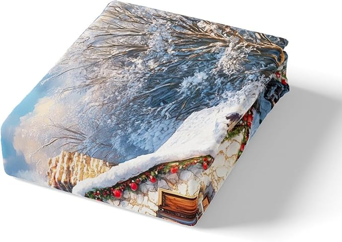 Manfei Christmas Duvet Cover Set King Size, Winter Snow Scenery Bedding Set for Kids Boys Girls Room Decor, Western New Year Comforter Cover, Soft Polyester Quilt Cover, 2 Pillowcases, No Comforter
