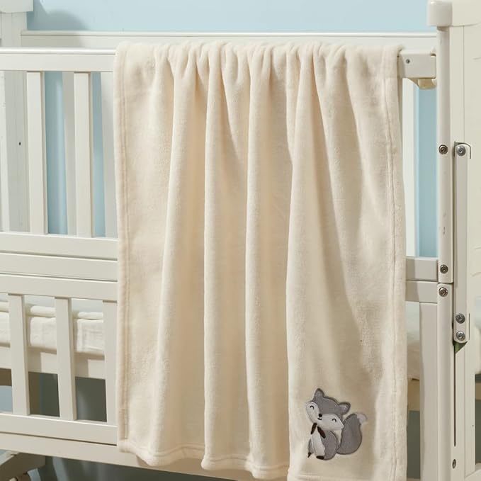 CREVENT 2Pcs 30''X40'' Cute Cozy Fluffy Warm Baby Blankets for Infants Toddlers' Bedding Crib Cot Stroller - Grey Cloud + Fox
