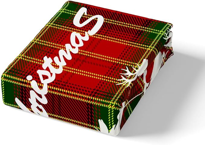 Manfei Christmas Duvet Cover Set Twin Size, White Deer and Snowflake Print Comforter Cover with 1 Pillowcase, Red Plaid Print Bedding Set 2pcs for Kids Boys Girls Bedroom Decor,No Comforter