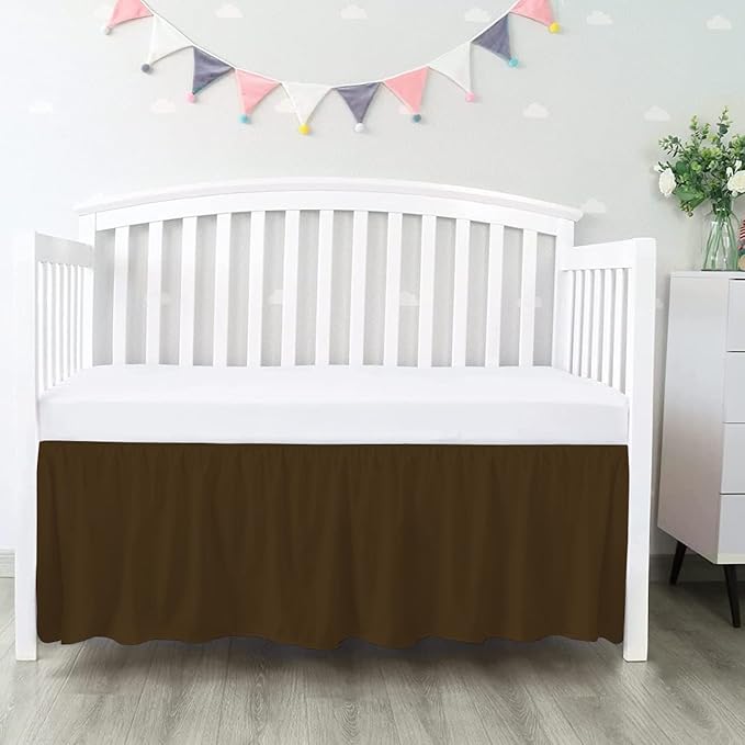 100% Egyptian Cotton, Nursery Crib Toddler (24" x 38" + 10") 800 Thread Count Crib Skirt Dust Ruffle, Bedding Skirts for Baby Boys or Girls, 10" Drop, Chocolate Solid