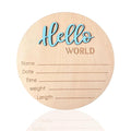 Baby Announcement Sign, 5.9 Inch Wooden Hello World Newborn Signs, Birth Announcement Sign, Baby Shower Hospital Nursery for Newborn Boys and Girls (Sky blue)